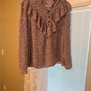 SHEIN Pink Ruffle Polka Dot Blouse